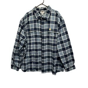Carhartt Men Original Fit Flannel Shirt Blue Plaid LS Workwear 4XL